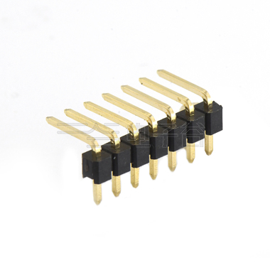 Pitch 2.54mm 90° 单排 DIP 单塑排针 弯平面 PC :6.0MM 07Pin 黑色 镀全金G/F